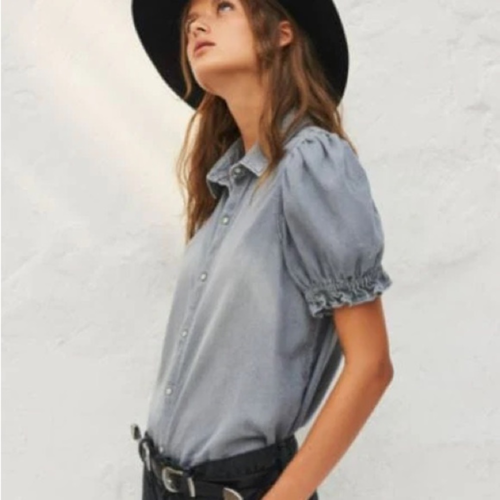 BA&SH Women's Gray Puff Sleeve blouse. Size 0